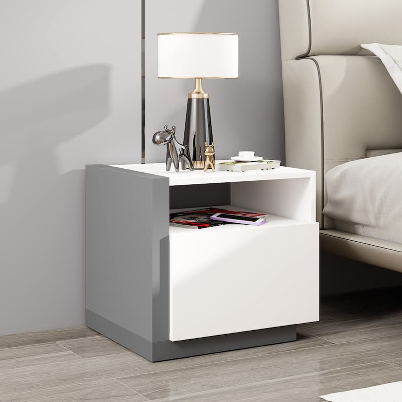 Gymax Modern Minimalist Nightstand w/ Drawer Asymmetrical Bed Side