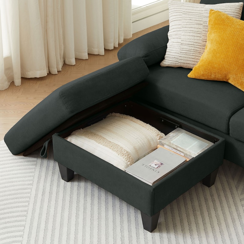 86.22" L Shaped Sectional Sofa with Side Storage Pockets