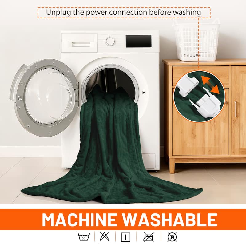 Reversible Flannel Electric Blanket, Soft & Cozy Heated Throw, 9 Heat Settings with Timer Controller