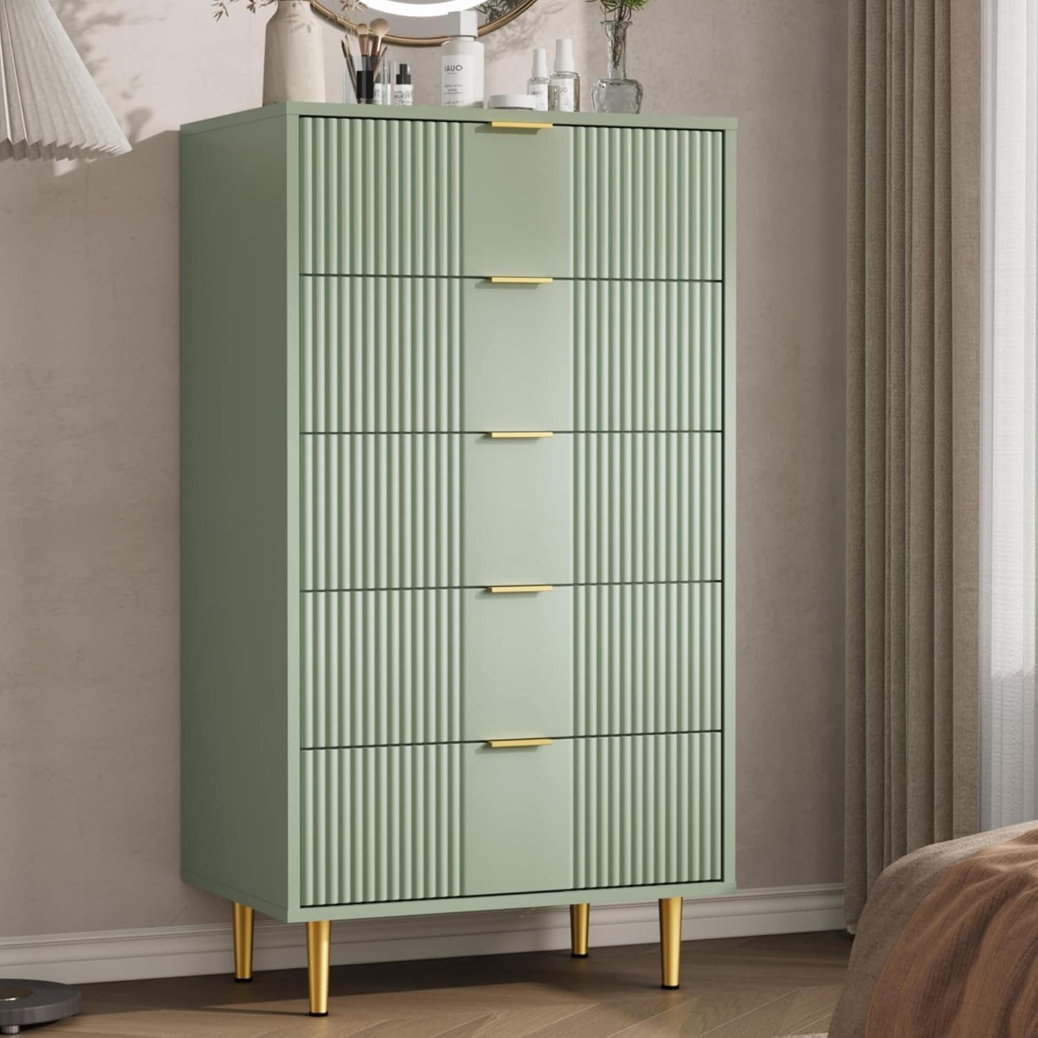 Fluted Dresser, Modern Chest of Drawers with Metal Handle, Wooden Closet Clothes Storage Organizer