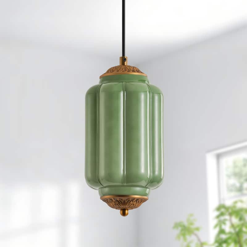 Starsky 1-Light Retro Pumpkin Shaped Slim Cylindrical Glass Pendant