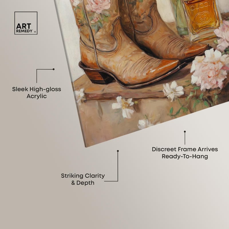 Delicate Floral Boots II Acrylic by Art Remedy, Ready to Hang