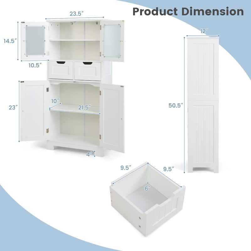 Floor Storage Cabinet with Glass Doors for Bathroom Kitchen or Entryway - 23.5" x 12" x 50.5"