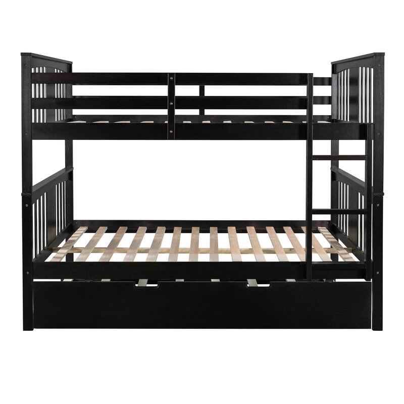 Space-Saving Full Over Full Bunk Bed with Twin Size Trundle, Ladder, and Guardrails, Ideal for Bedrooms and Guest Rooms