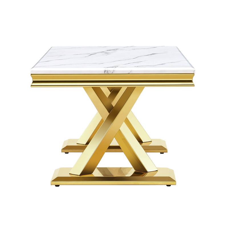 Modern Rectangular Coffee Table with Metal X Cross Base for Living Room