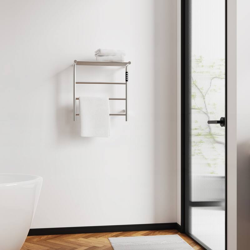 Heated Towel Rack with Top Shelf, Plug-in/Hard-Wired