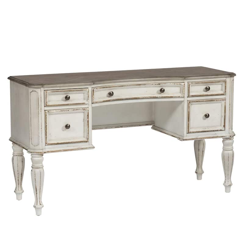 Magnolia Manor Antique White and Weathered Bark Vanity Desk