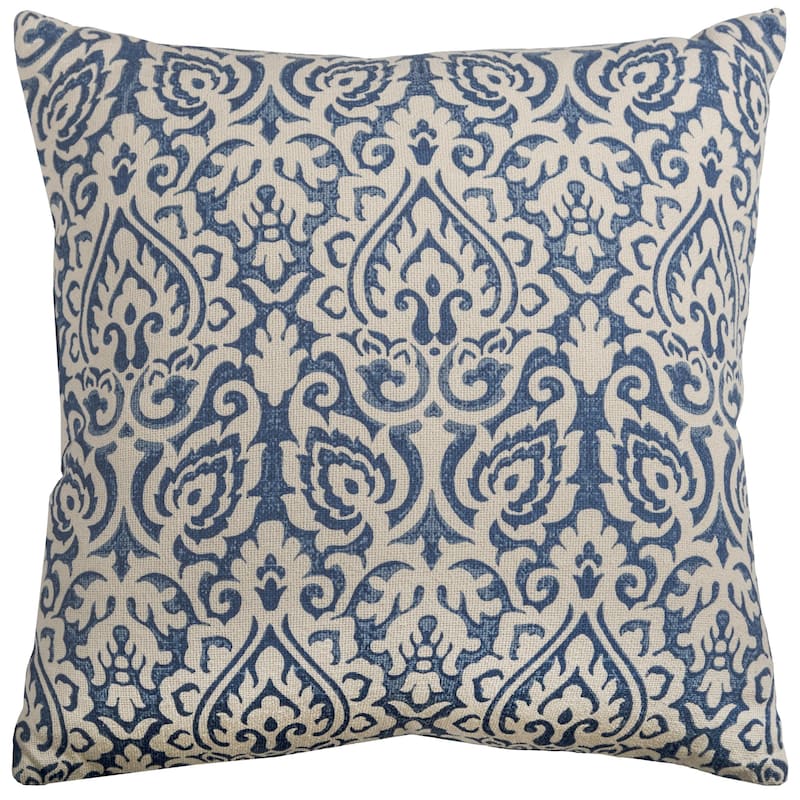 Rizzy Home Cotton Damask Throw Pillow - Polyester - Blue/Natural