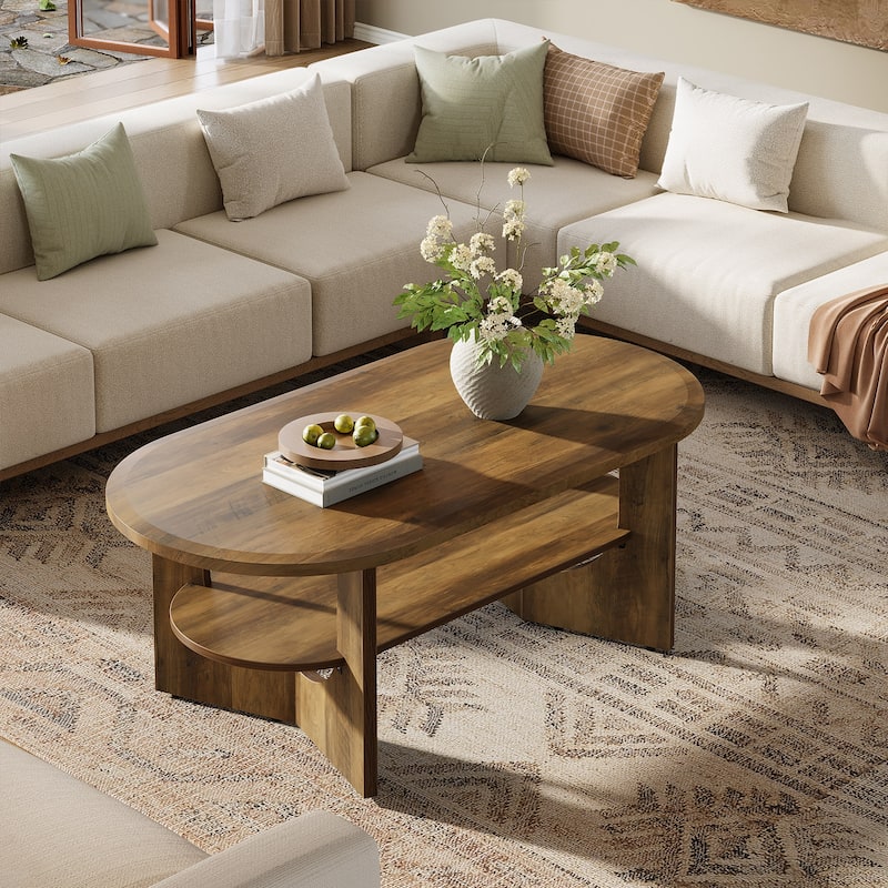 47.24" Farmhouse Oval 2-Tier Center Coffee Table for Living Room