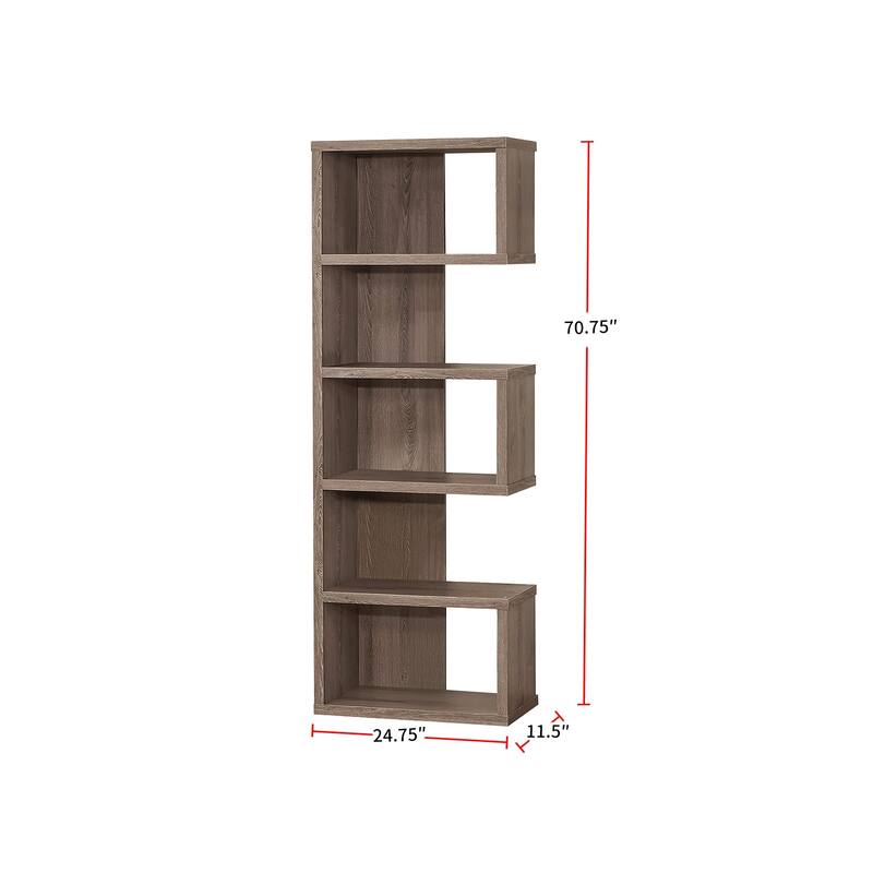 Contemporary Semi-Backless Bookcase in Weathered Grey