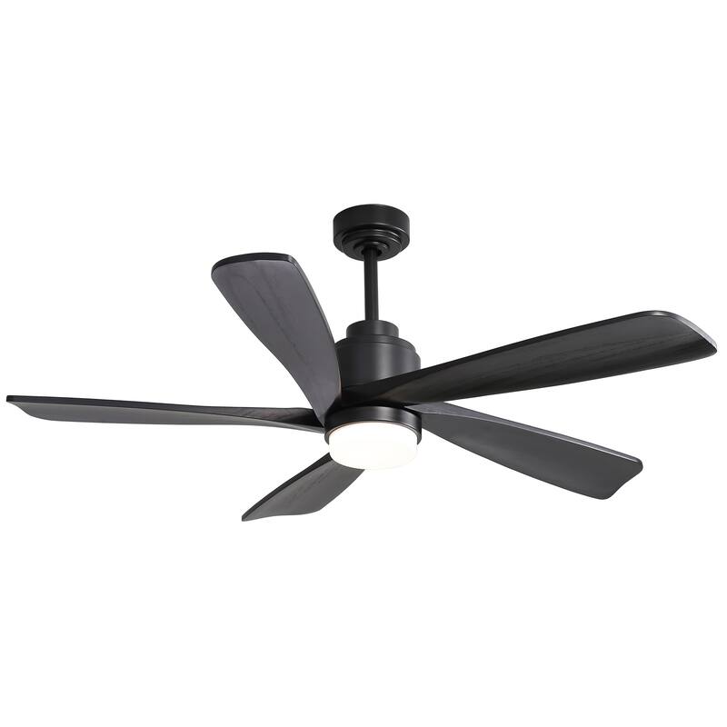 Sofucor 52" Solid Wood Noiseless Ceiling Fans with Dimmable LED Light Optional and Remote, 6-Speed Reversible, Smart Optional - Smart-With lights - Black with Black Solid wood Blades