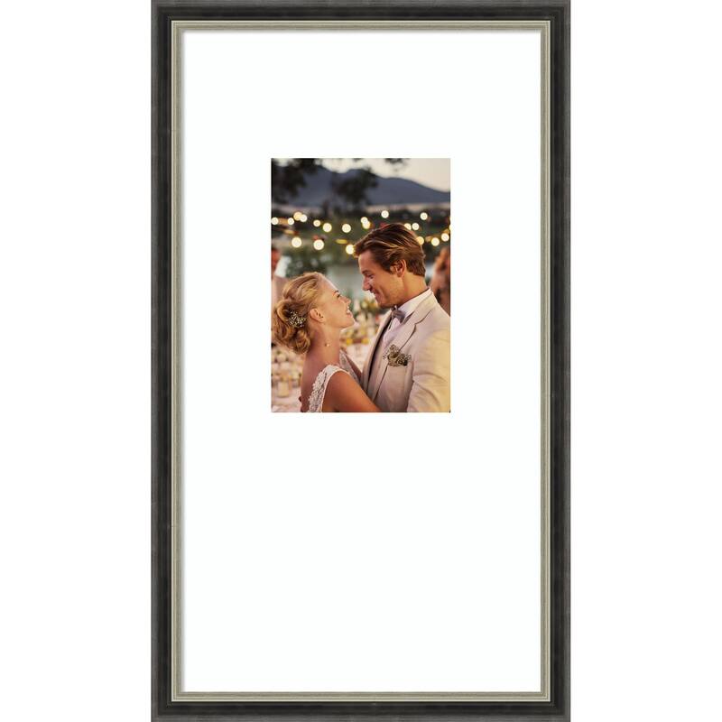 Theo Black Silver Narrow Framed Picture Frame, Photo Frame - 10x18 Matted White 5x7 - Theo Black Silver Narrow