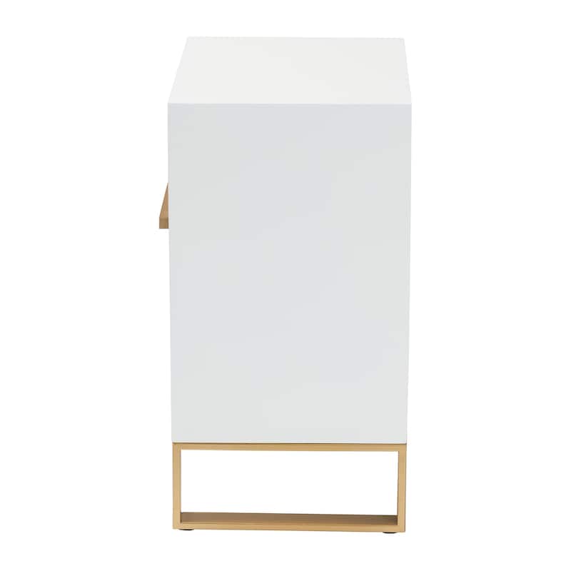 Baxton Studio Giolla Contemporary Glam and Luxe White Finished Wood and Gold Metal 2-Drawer End Table