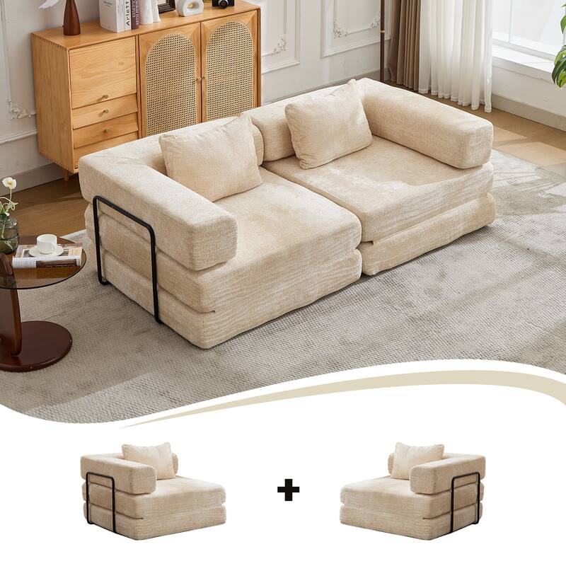 2-in-1 Foldable Sofa Bed Floor Sofa Couch with Armrests, Convertible Lounge Sofa for Living Room Bedroom