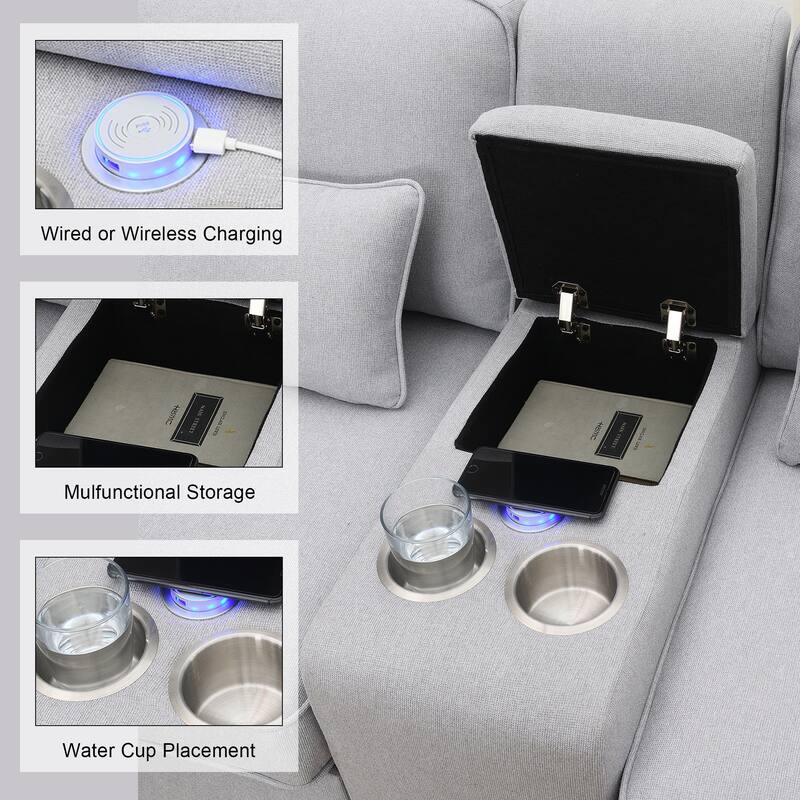 Multi-person Cotton and Linen Sofa with USB Charging Port and Storage Space