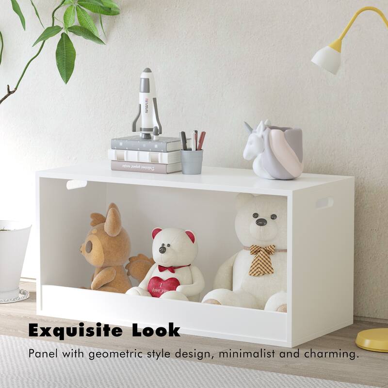 Open Toy Storage Box For Kids, White Wooden Organizer Bin For Plush Toys, Books,Nursery Or Playroom Use