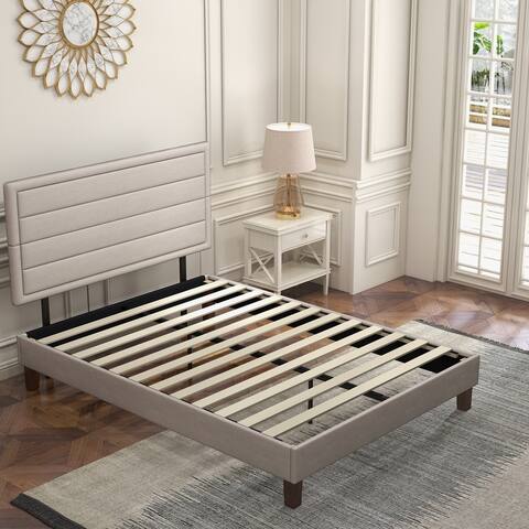 Full Size Fabric Upholstered Platform Bed Frame with Headboard and Slats, Mattress Foundation, No Box Spring Needed