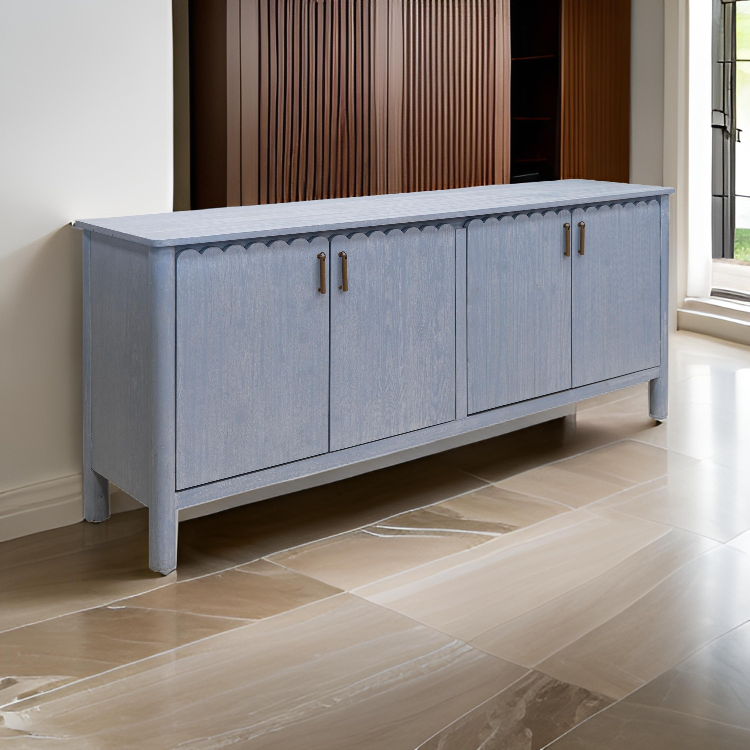 Jazz 76 Inch Sideboard Console Cabinet in Light Blue Solid Pine