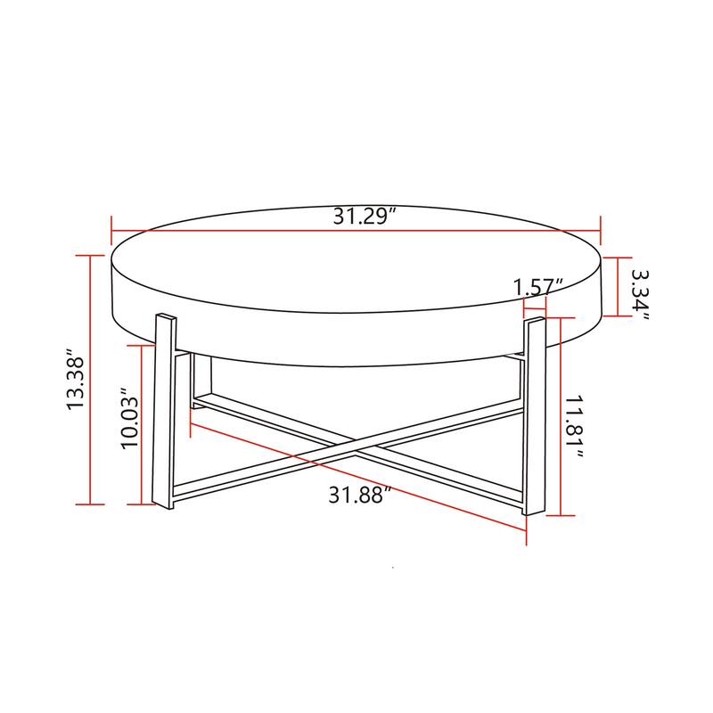 Roomfitters 31.29" Modern Retro Round Coffee Table with Fir Wood Top and Gold Cross Legs Base