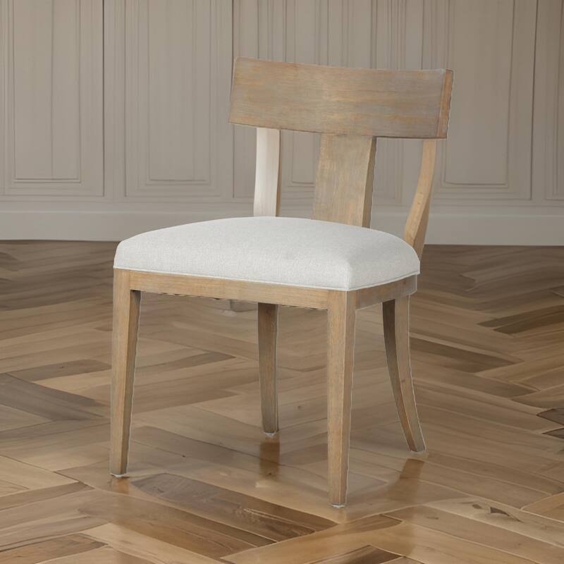 23 Inch Dining Chair Set of 2, T Shape Back, Cushioned, Beige Upholstery