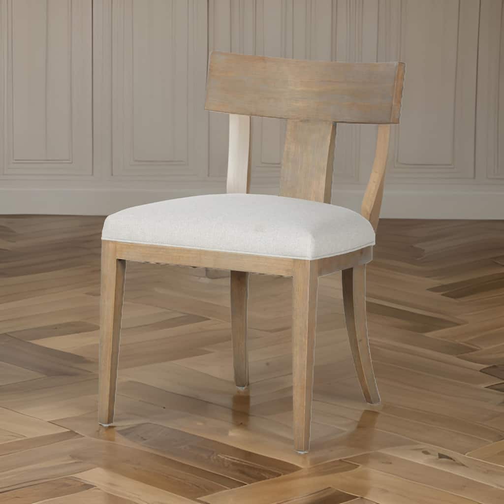 23 Inch Dining Chair Set of 2, T Shape Back, Cushioned, Beige Upholstery