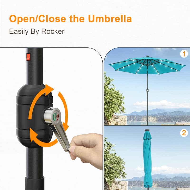 LIVOOSUN 9Ft Patio LED Market Umbrella Outdoor Table Steel Umbrella