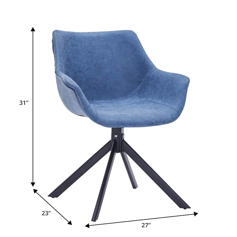 Markley Modern Swivel Dining Chair with Distressed Leather Upholstery, Ergonomic Back, and Black Metal Legs for Home or Office