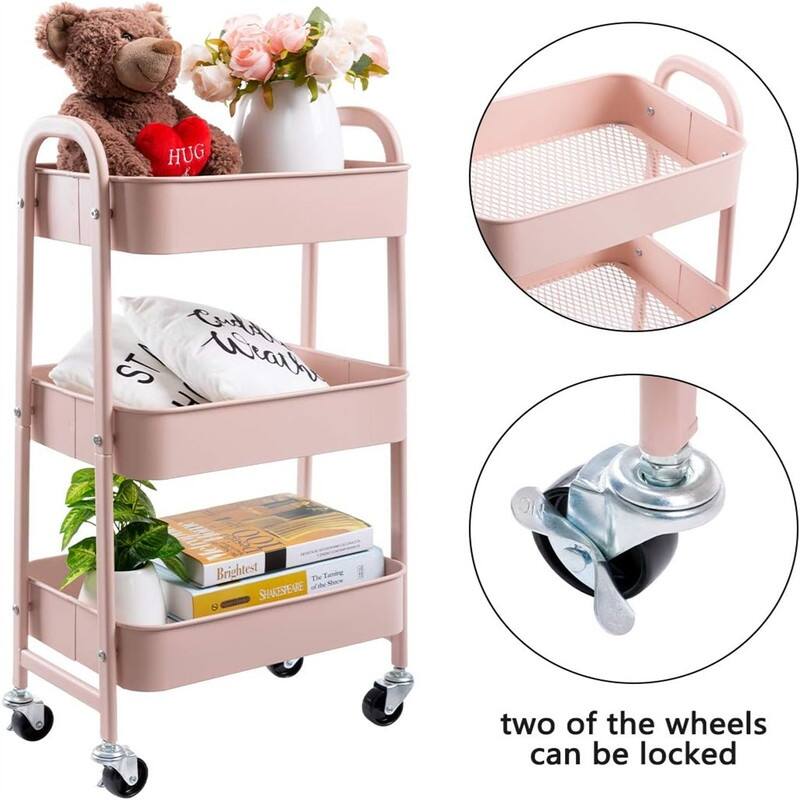 3 Tier Metal Utility Cart - 15.35"D x 27.5"W x 11.42"H