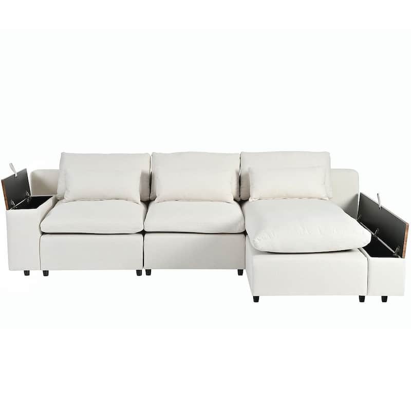 Modern L-Shaped Modular Sectional Sofa with 3 Pillows and 2 Storage Spaces