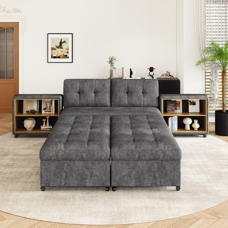 Modern Modular Sofa Bed with Built in Storage Racks and Chenille Upholstery and multiple wheels for Living Room
