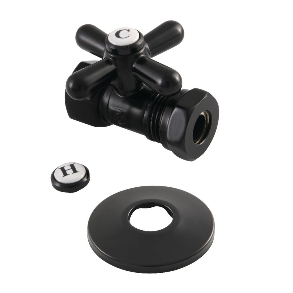 Kingston Brass Vintage 1/2-Inch FIP x 1/2-Inch or 7/16-Inch Slip Joint Quarter-Turn Straight Stop Valve with Flange