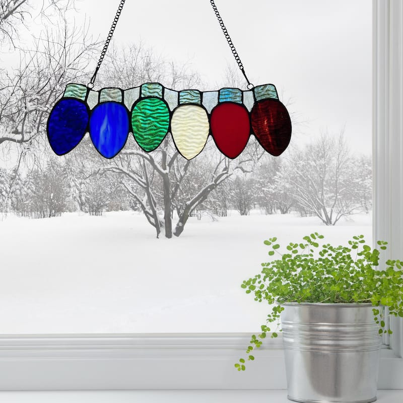 River of Goods Old-Fashioned Holiday Lights River of Goods Stained Glass Window Panel - 12" x 0.25" x 4"