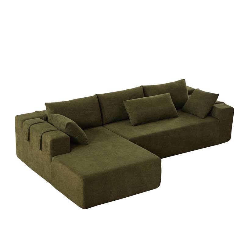 108" Chenille Modular L-Shaped Sectional Sofa with 6 Pillows, Reversible Chaise