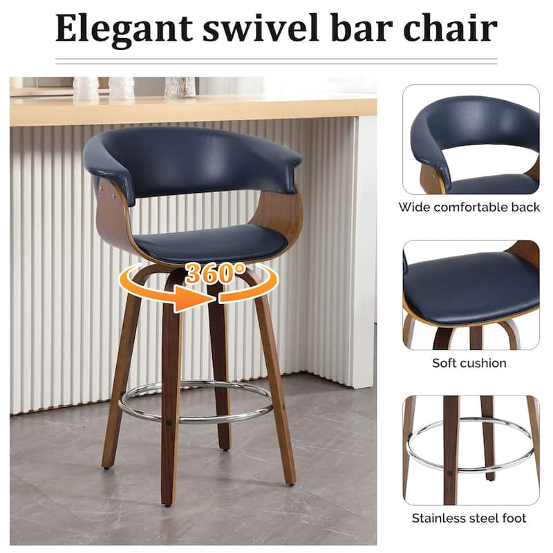 26"/29" Faux Leather Swivel Bar Stools, Wood Counter Stool