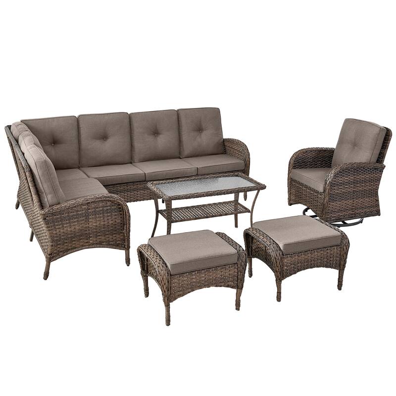 Outdoor Sectional Sofa with Swivel Chair Ottomans