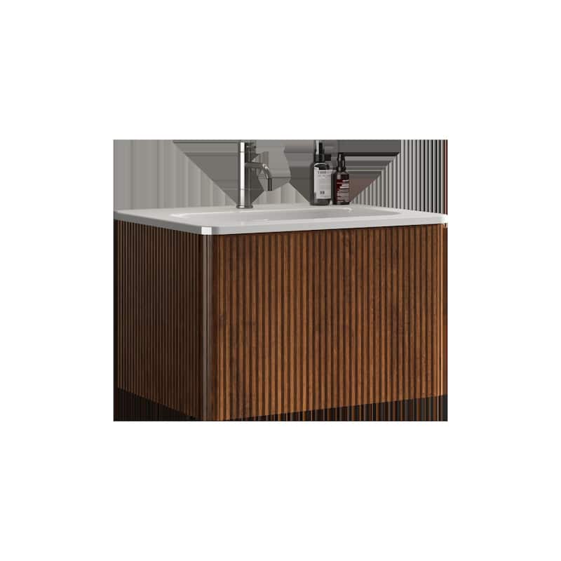 24" Striped Soft White Wall-Mounted Bathroom Vanity