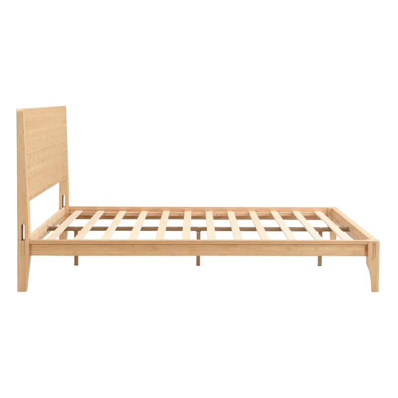 Bamboo Wood Platform Bed/Mid-Century Modern Bed Frame with Tall Headboard/Wood Slat Support/No Box Spring Needed/Easy Assembly