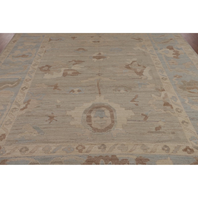 Transitional Oushak Turkish Area Rug Handmade Beige Wool Carpet - 8'3"x 9'9"