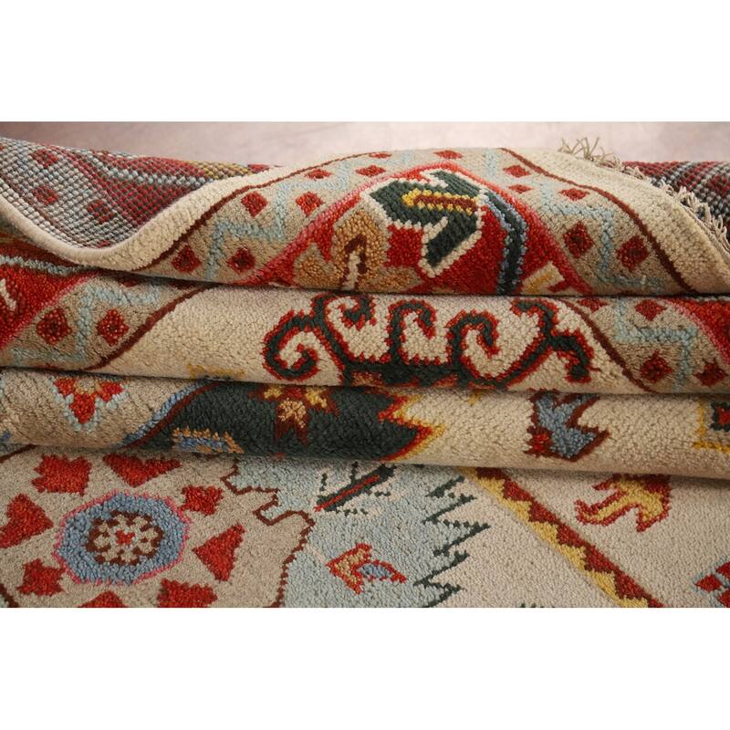 Geometric Heriz Serapi Indian Area Rug Hand-Knotted Wool Carpet - 8'11" x 12'0"