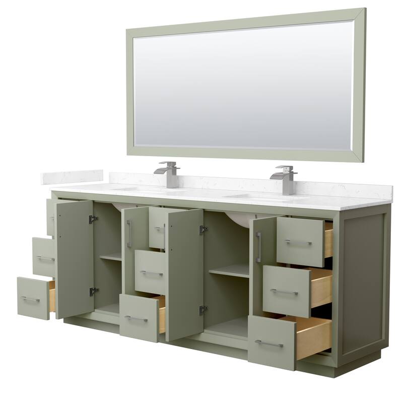 Strada 84-Inch Double Vanity Set, Cultured Marble Top, 70-Inch Mirror