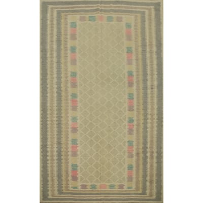 Hand Woven Oriental 100% Wool Carpet Southwestern Tribal Green Kilim Area Rug - 8' 9'' X 6' 1''