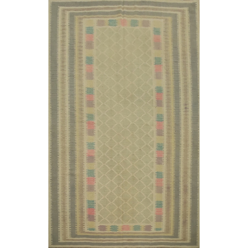Hand Woven Oriental 100% Wool Carpet Southwestern Tribal Green Kilim Area Rug - 8' 9'' X 6' 1''