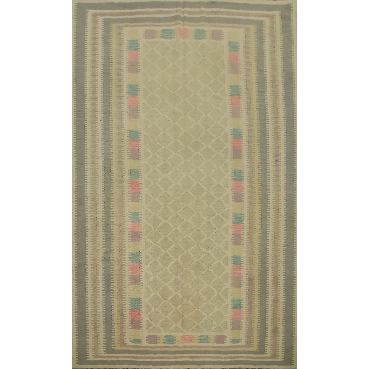 Hand Woven Oriental 100% Wool Carpet Southwestern Tribal Green Kilim Area Rug - 8' 9'' X 6' 1''