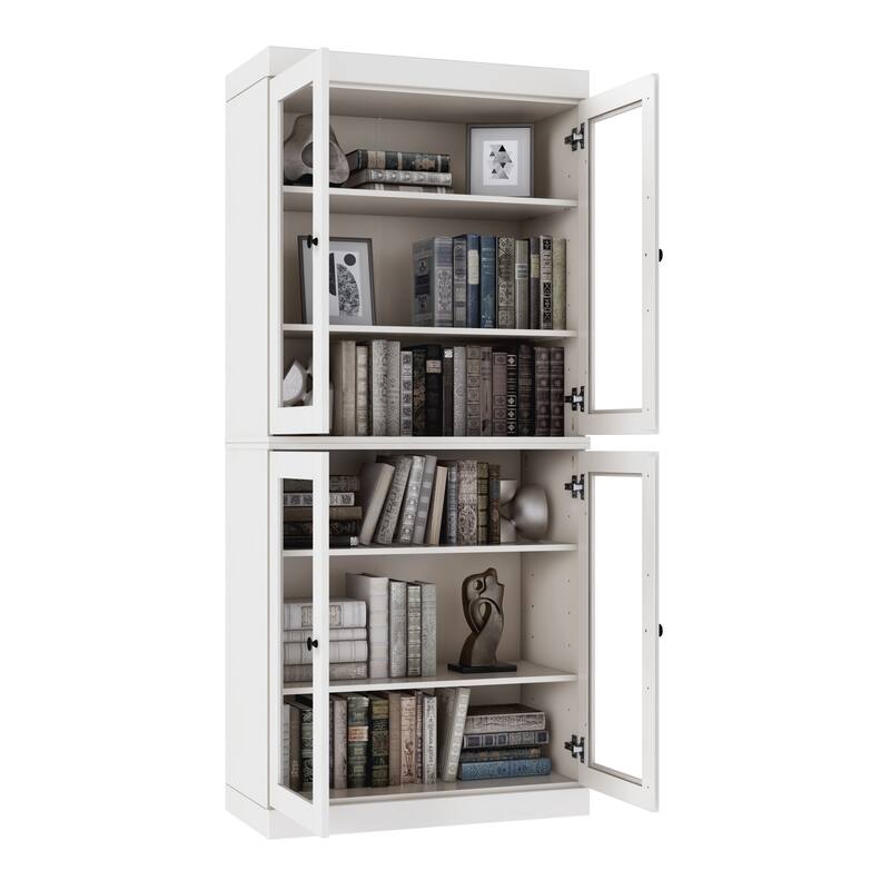 Palace Imports Solid Wood 6-Shelf Bookcase, Clear Glass Doors, Adjustable Shelves