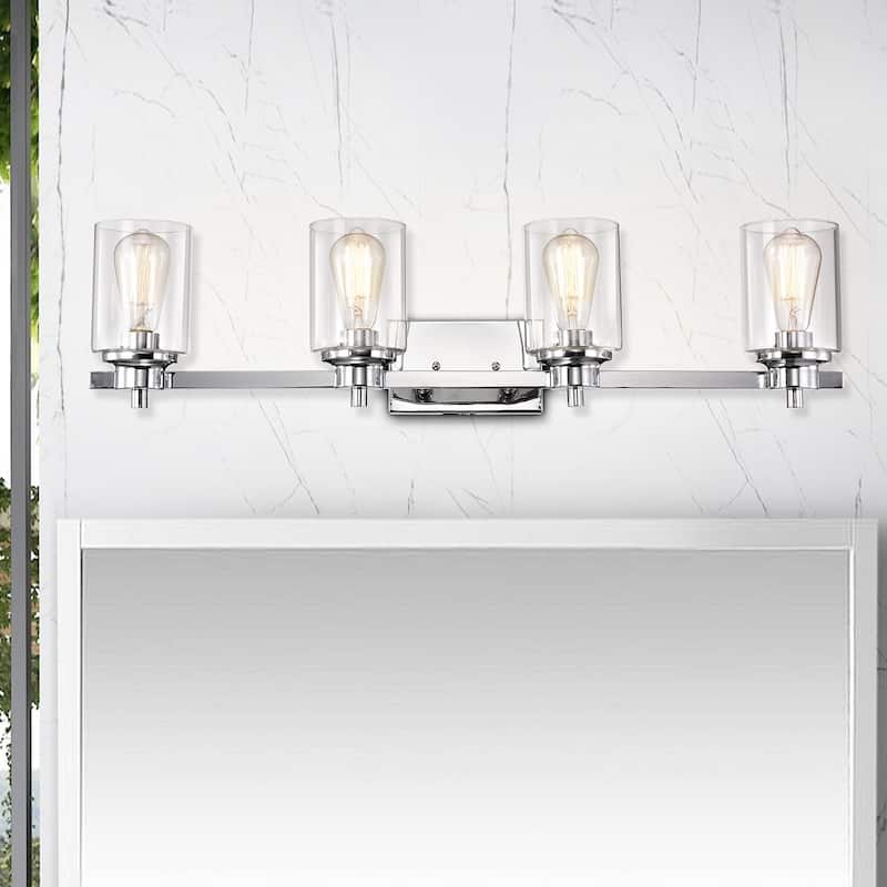 Chrome Cylinder 4 Lights Dimmable Vanity Light with Clear Glass - 8*33*8