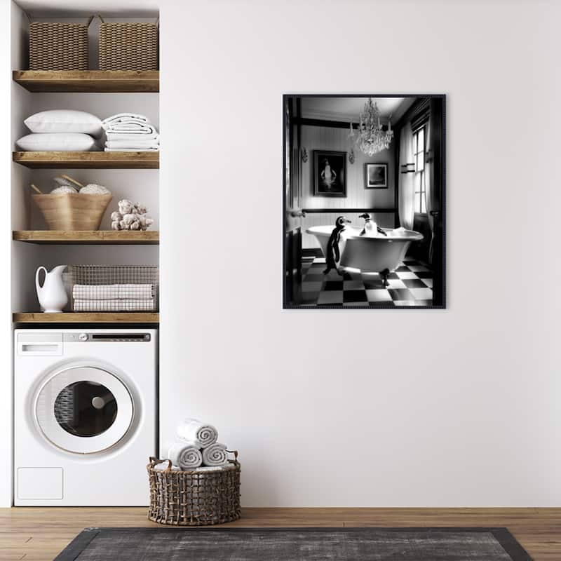 Penguin Romance by Niky Rahner Framed Canvas Wall Art