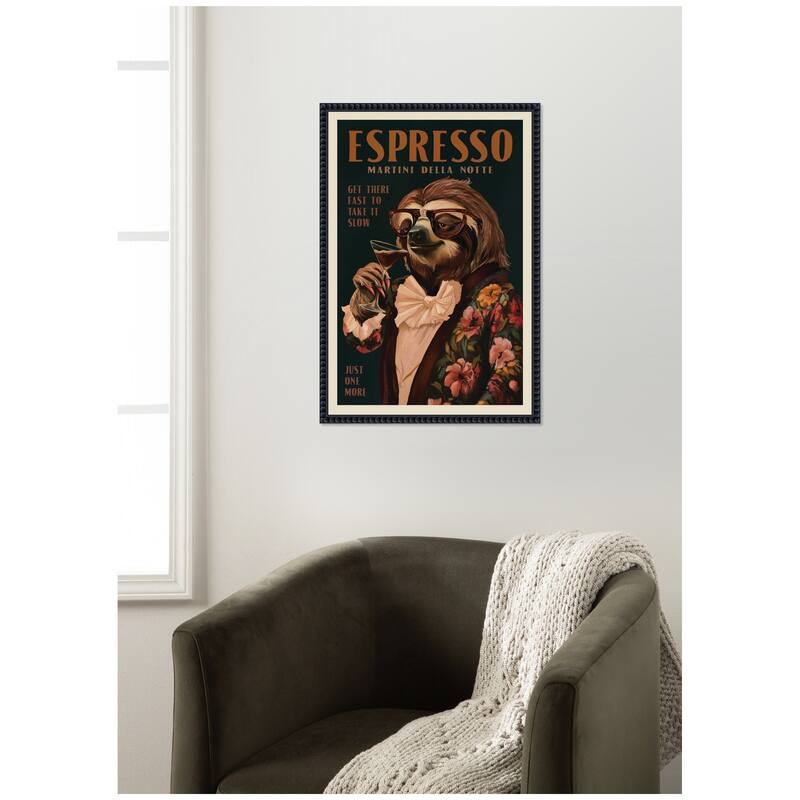 Kate and Laurel WG Espresso Sloth by The Whiskey Ginger Framed Canvas Wall Art Print