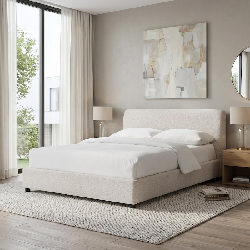Furniture of America Vanessa Modern OEKO TEX Boucle Fabric Platform Bed - White - Full