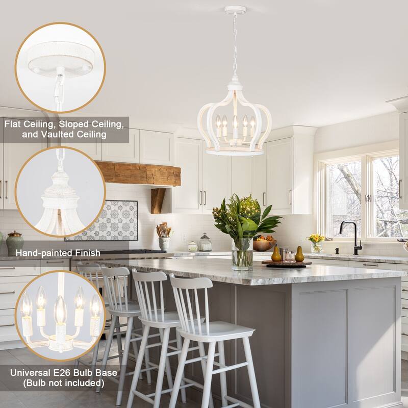 5-Light Candlestick Crown Hanging Linear Chandelier Lighting Fixture for Kitchen Island