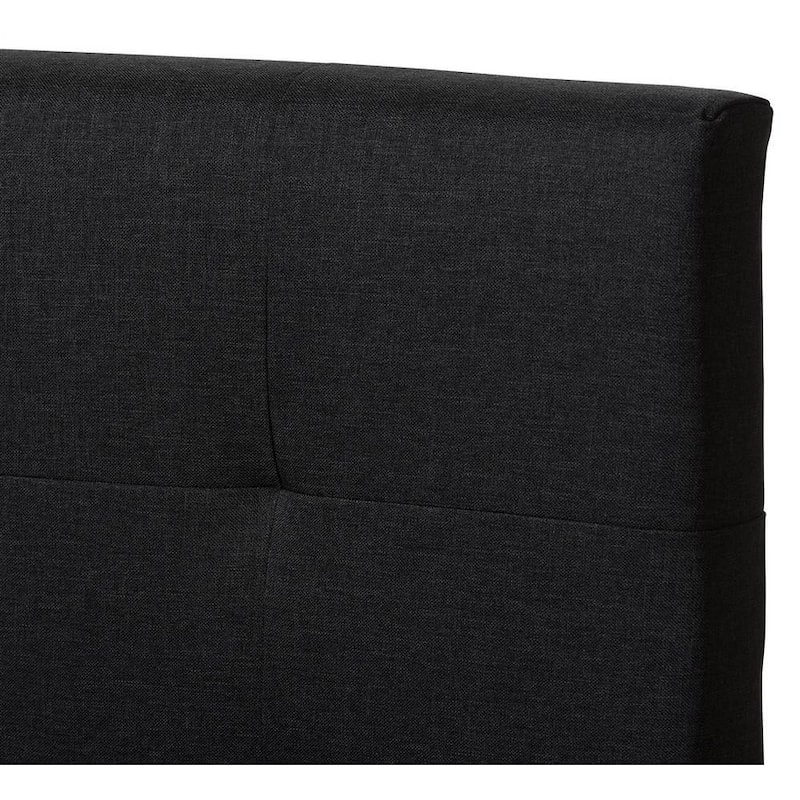 Queen Size Bed with Padded Headboard - Charcoal Grey Fabric Platform Bed Frame, Modern Design
